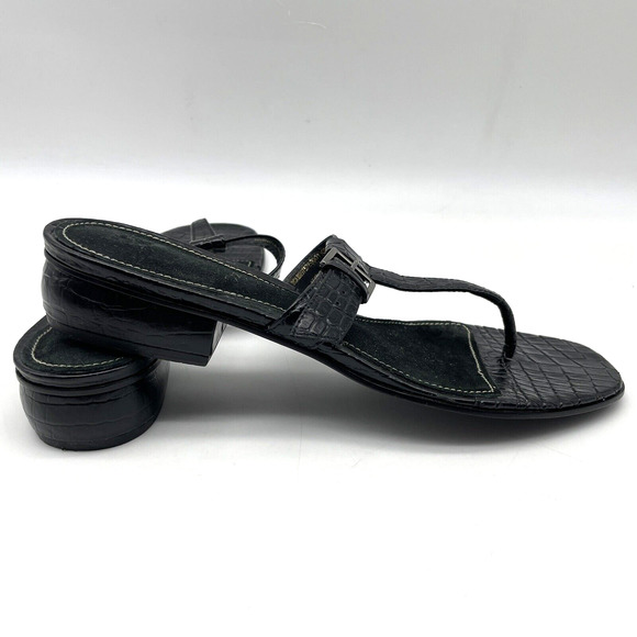 Vintage 90s Lauren Ralph Lauren DONCIA Black Croc Leather Buckle Sandals 7.5B - Picture 10 of 16
